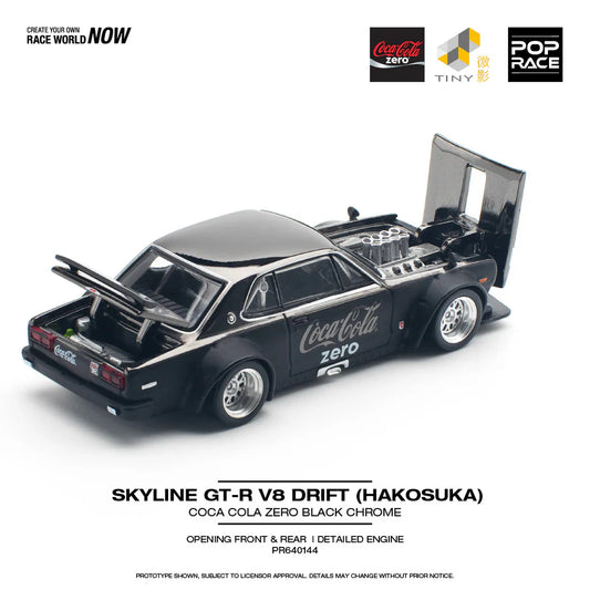 POPRACE 1/64 Skyline GT-R Drift (Hakosuka) Coca Cola Zero JP Black Chrome PR640161