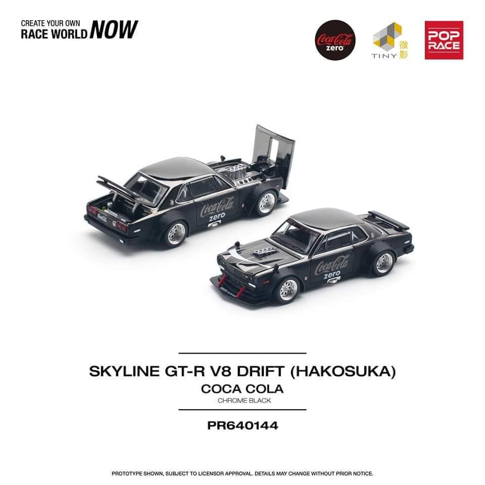 POPRACE 1/64 Skyline GT-R Drift (Hakosuka) Coca Cola Zero JP Black Chrome PR640161