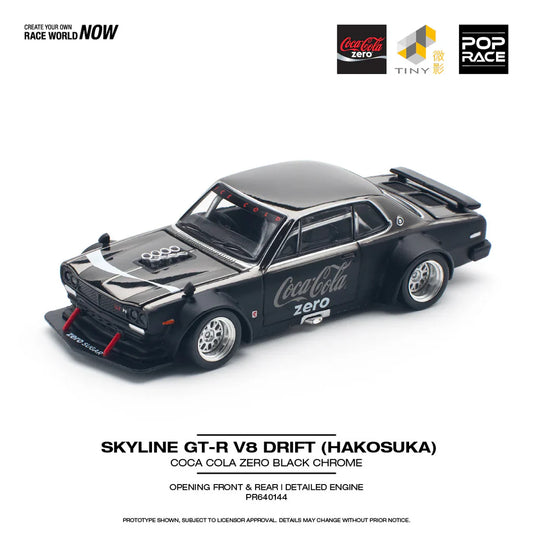 POPRACE 1/64 Skyline GT-R Drift (Hakosuka) Coca Cola Zero JP Black Chrome PR640161