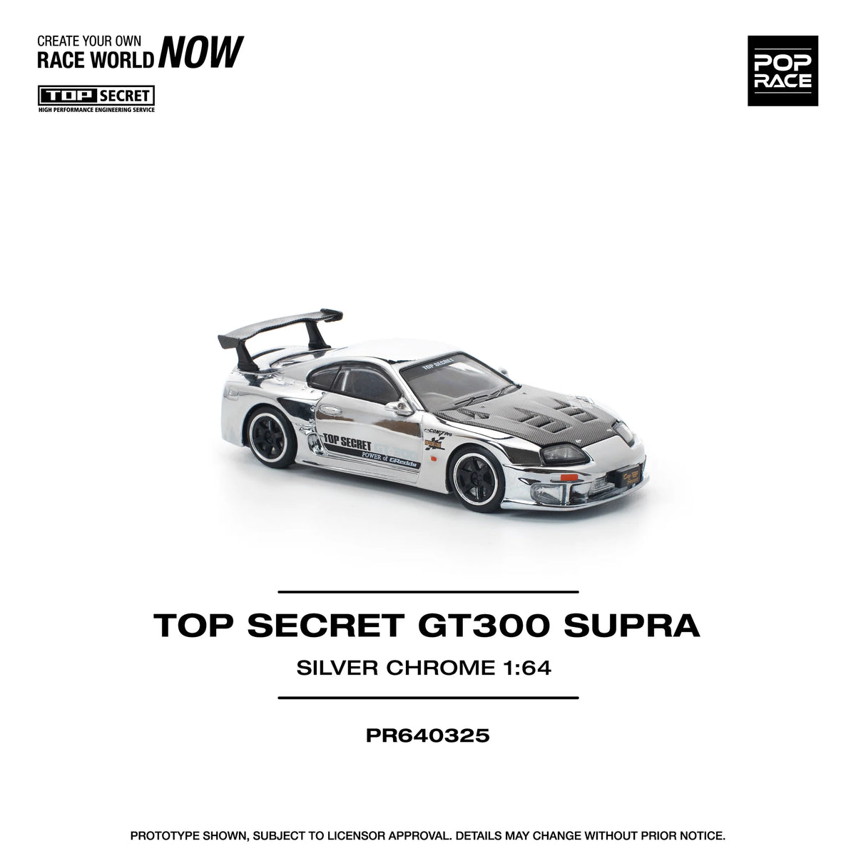 POPRACE 1/64 TOP SECRET GT300 Supra Silver Chrome PR640325