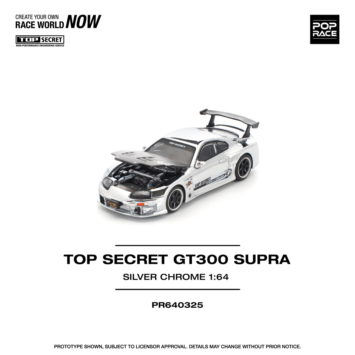 POPRACE 1/64 TOP SECRET GT300 Supra Silver Chrome PR640325
